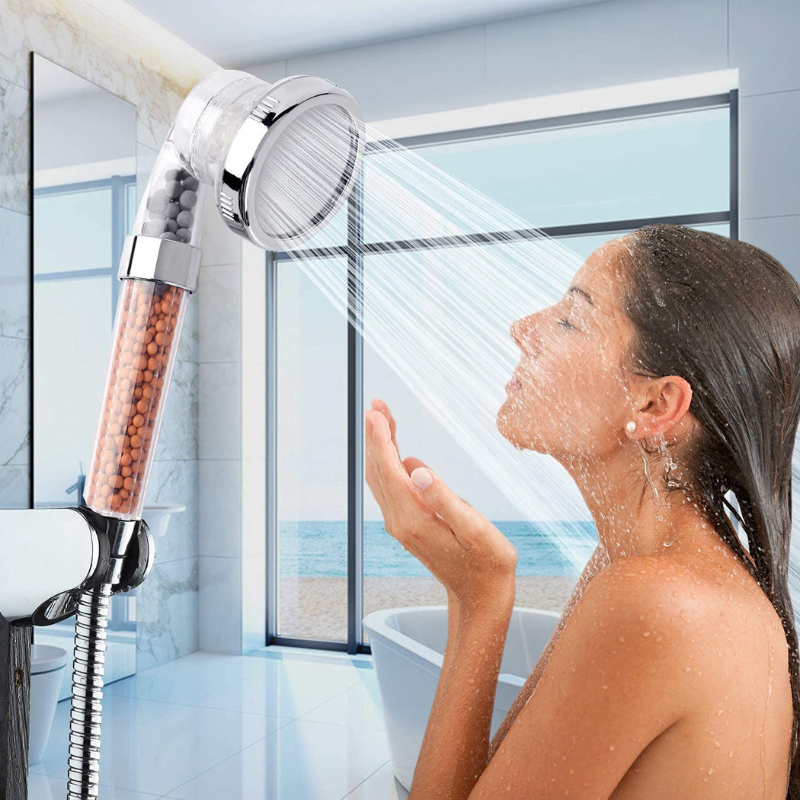 pommeau de douche anti calcaire avec interrupteur trois modes révolutionnaire à perle-Luminogreen
