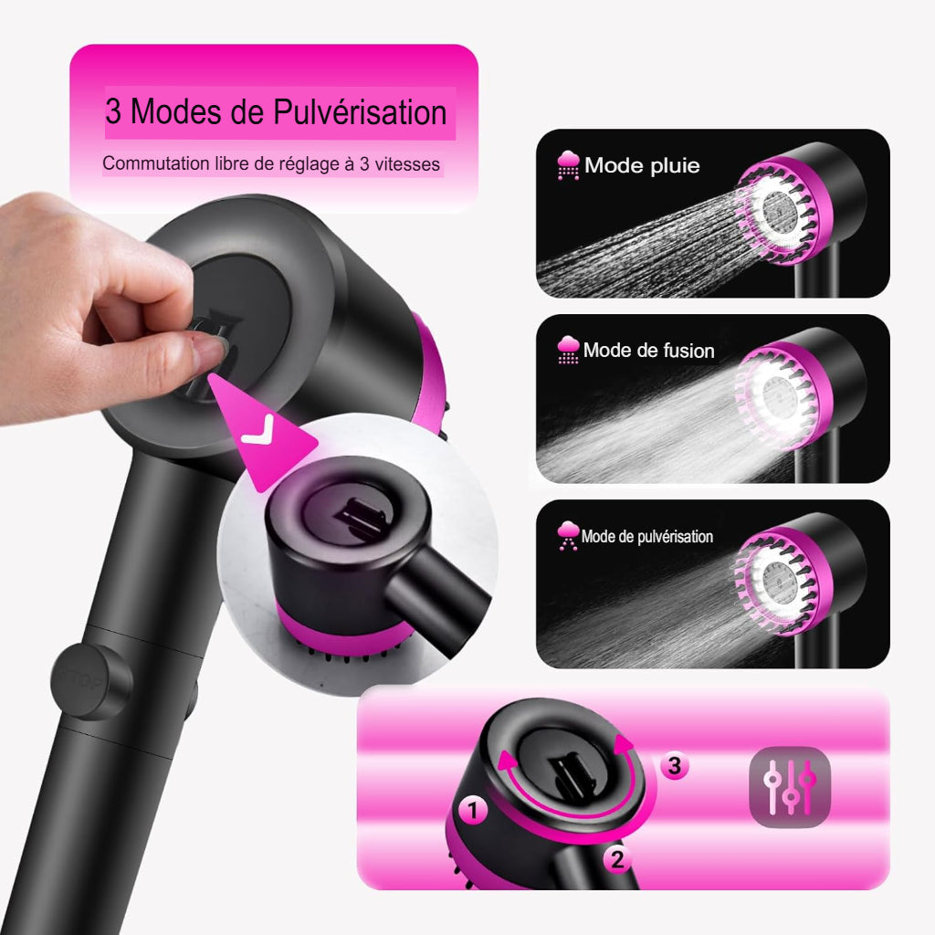 Pommeau de douche anti calcaire pour massage de la tête, réglage à trois vitesses -Luminogreen