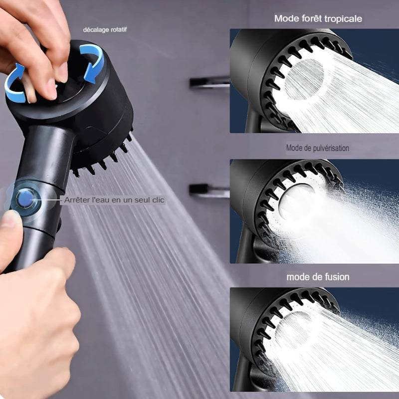 Pommeau de douche anti calcaire pour massage de la tête, réglage à trois vitesses -Luminogreen