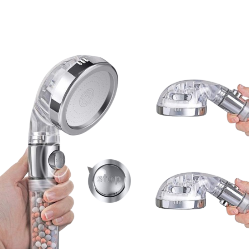 pommeau de douche anti calcaire avec interrupteur trois modes révolutionnaire à perle-Luminogreen
