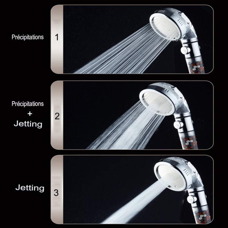 pommeau de douche anti calcaire avec interrupteur trois modes révolutionnaire à perle-Luminogreen