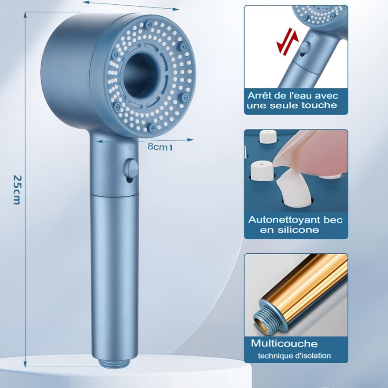 Pommeau de douche anti calcaire cinque mode de pression design -Luminogreen