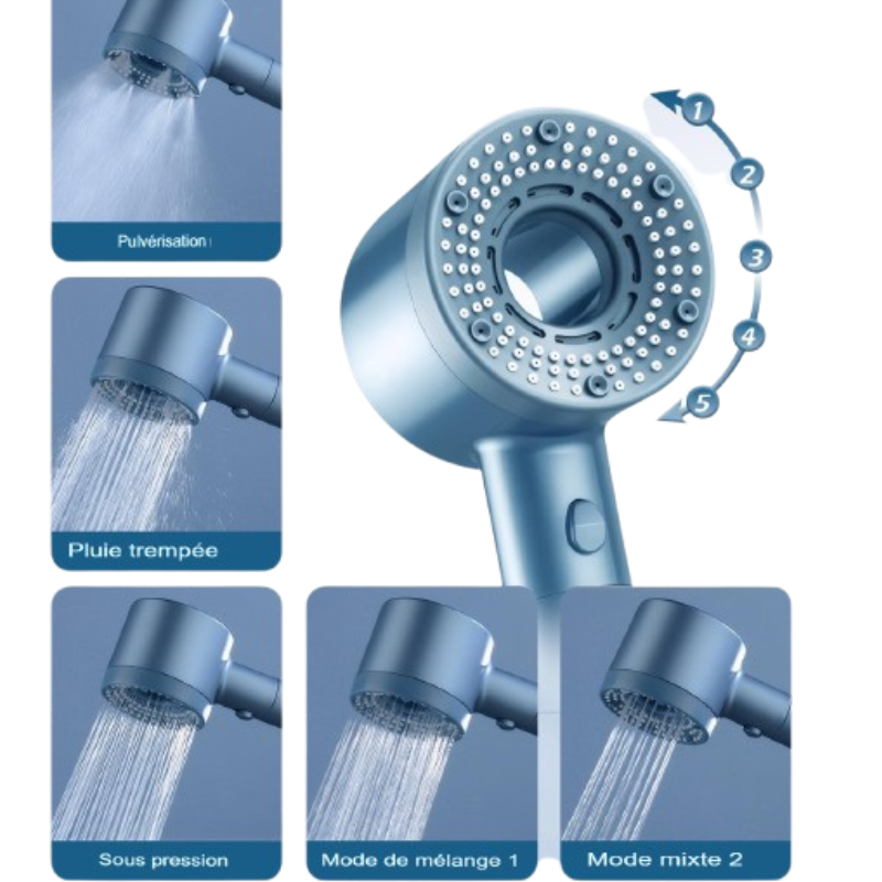 Pommeau de douche anti calcaire cinque mode de pression design -Luminogreen