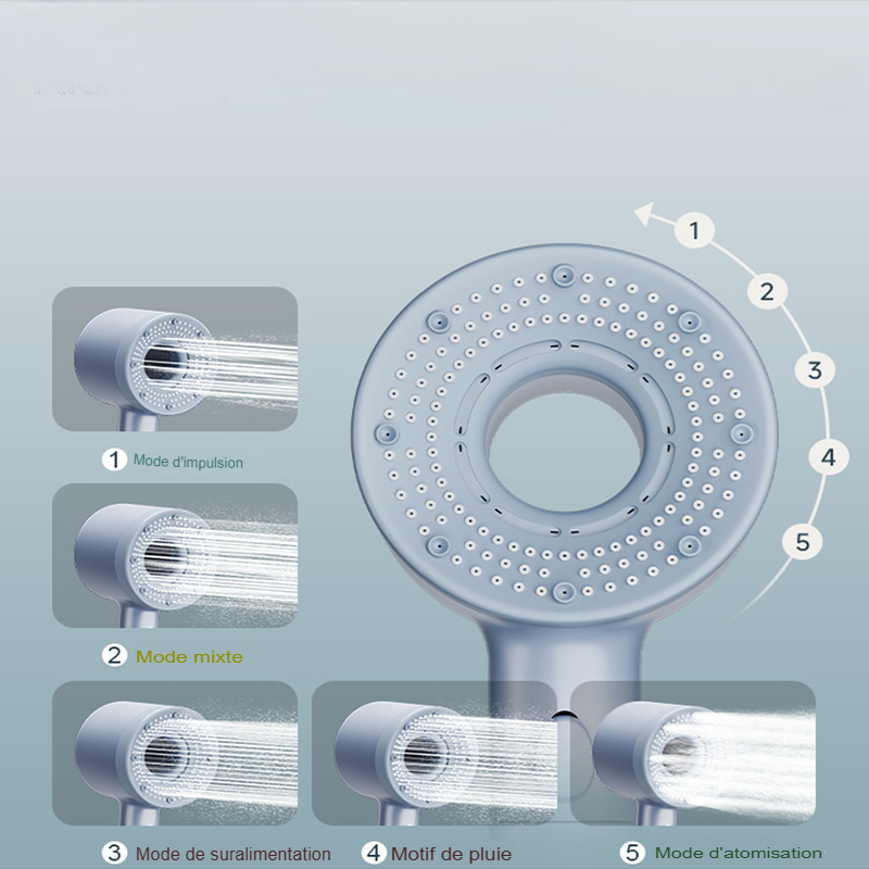 Pommeau de douche anti calcaire cinque mode de pression design -Luminogreen
