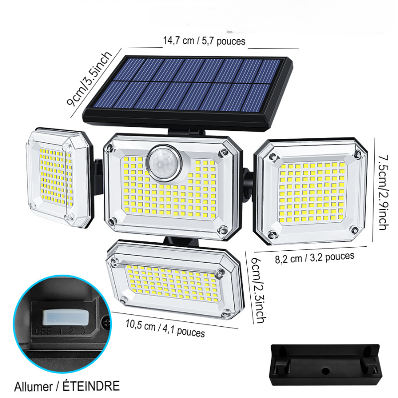 projecteur led extérieur solaire avec tête réglable 333LED, extérieur et intérieur-Luminogreen