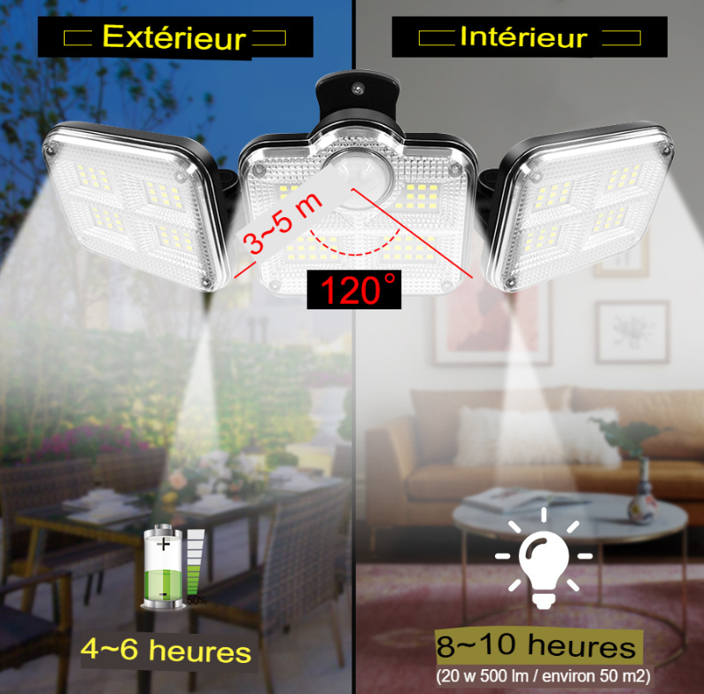 projecteur led extérieur solaire avec tête réglable 333LED, extérieur et intérieur-Luminogreen