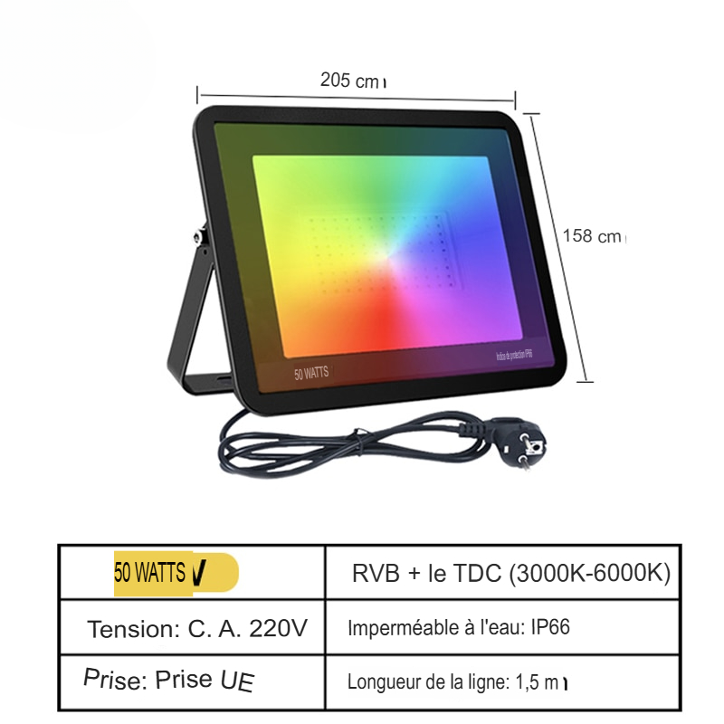 Projecteur led extérieur intélligent RGB Smart APP Contrôle Vocal avec sécurité -Luminogreen