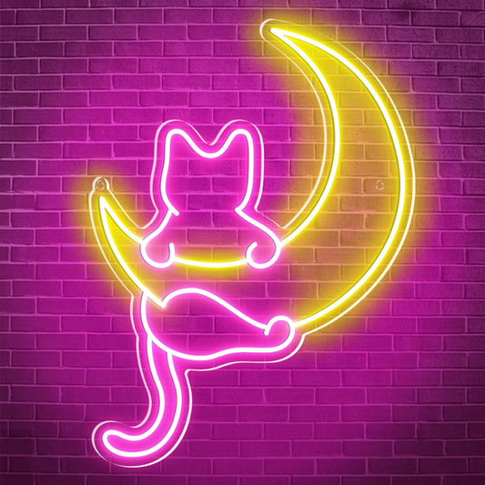 Neon led animé chat et lune, cadeau pour filles et garçons-Luminogreen