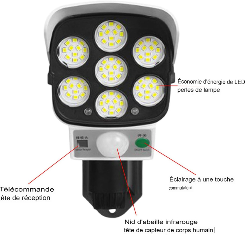 Projecteur led extérieur solaire avec Détecteur de mouvement puissant avec télécommande  -Luminogreen