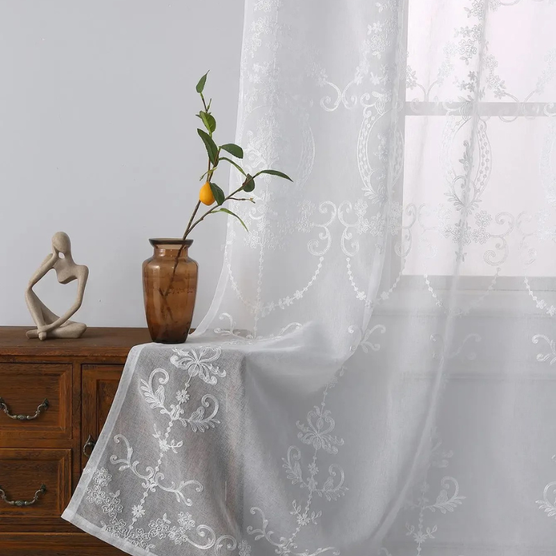 Rideaux occultant thermique à fleurs brodées  -Luminogreen