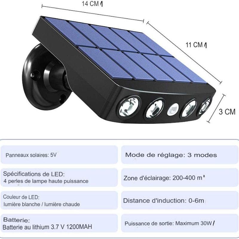 projecteur led extérieur solaire Puissante à détecteur de mouvements intensité lumineuse + ebook gratuit -Luminagreen